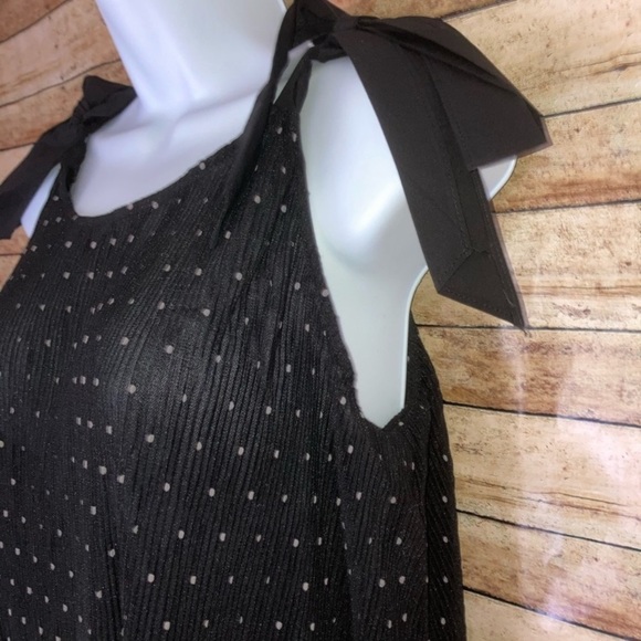 Black ribbed polka dot sleeveless ribbon tie shoulder top Sz XS - Picture 5 of 5
